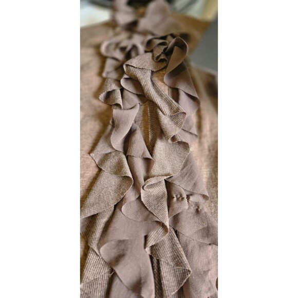 Mystree Size Medium Women's Blouse Sleeveless Ruffle Accent Lined Tan - Picture 7 of 7